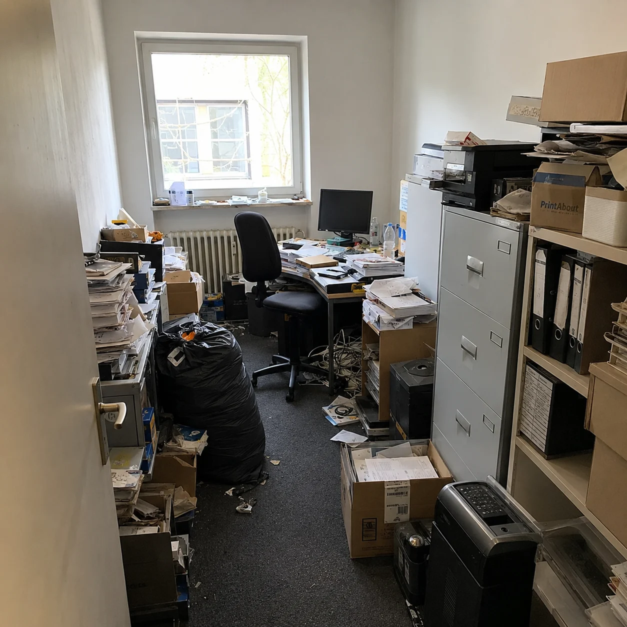 Vollgestelltes Büro vor einer Entrümpelung