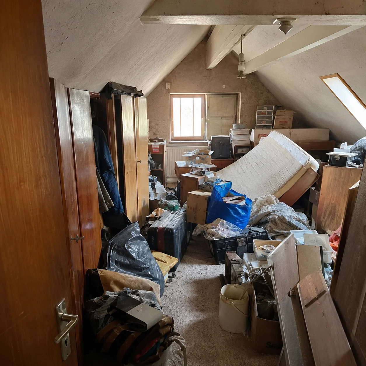 Vollgestelltes Dachgeschoss vor einer Entrümpelung