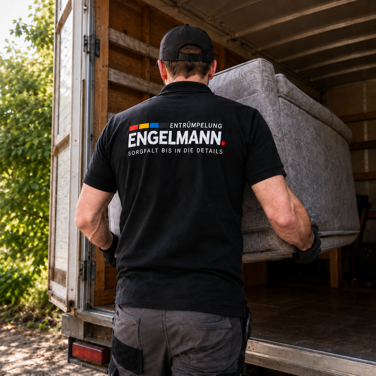 Engelmann-Mitarbeiter beim sorgfältigen Verladen eines geschützten Möbelstücks