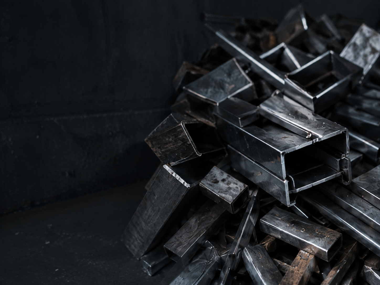Getrennt gesammelte Metallprofile und rechteckige Stahlrohre